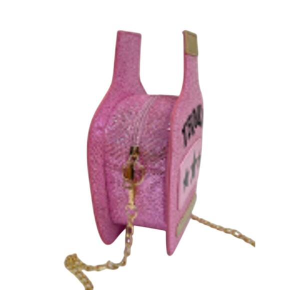 Shein Women's Pink Y2K Street Mini Glitter "Tequila" Zip Novelty Bag - Picture 3 of 4